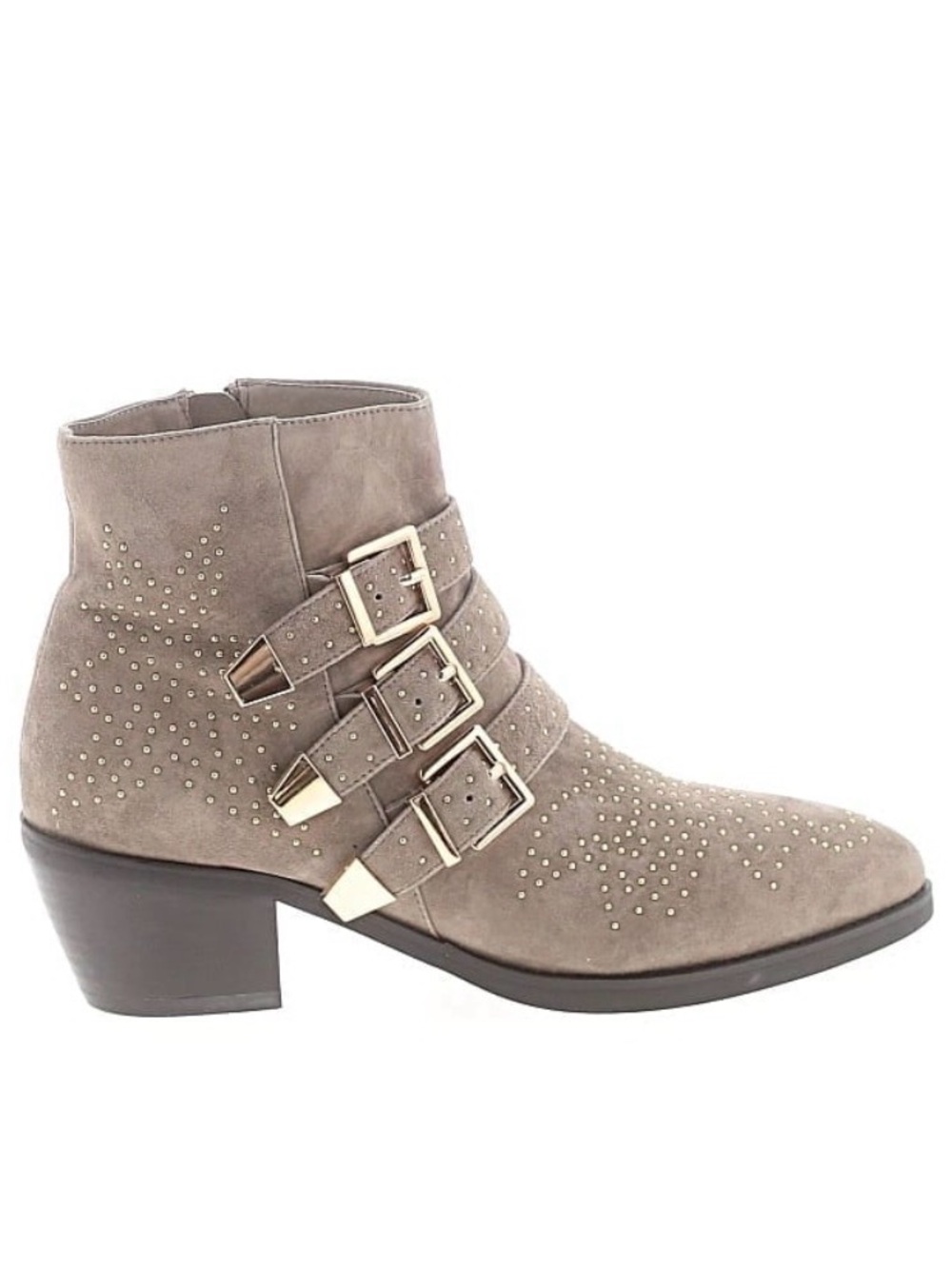 Studded Taupe Suede Ankle Boots with Buckle Straps EUC
